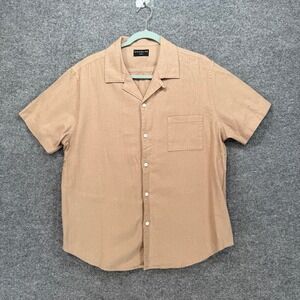Goodlife Button Up Shirt Mens Medium Tan Linen Cotton Blend Camp Collar Casual